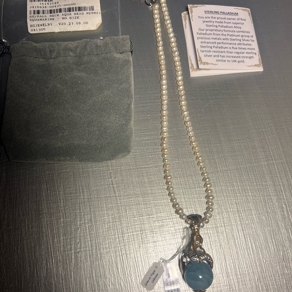 Milky Aquarium necklace mohs rating 7.5/8.9mermaidPalladiumSterlingsiver and